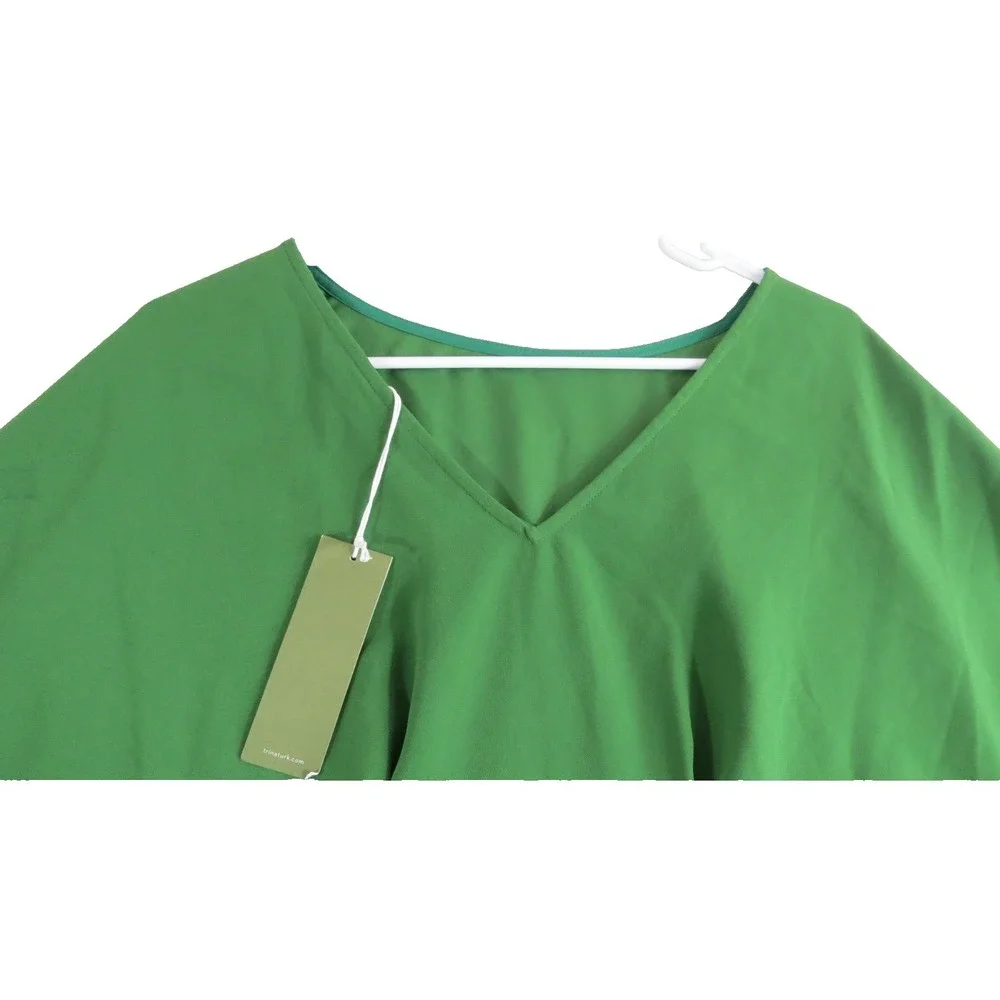 NWT Trina Turk Mellow Top Womens 0 Green Recycled Polyester V-Neck Dolman Sleeve